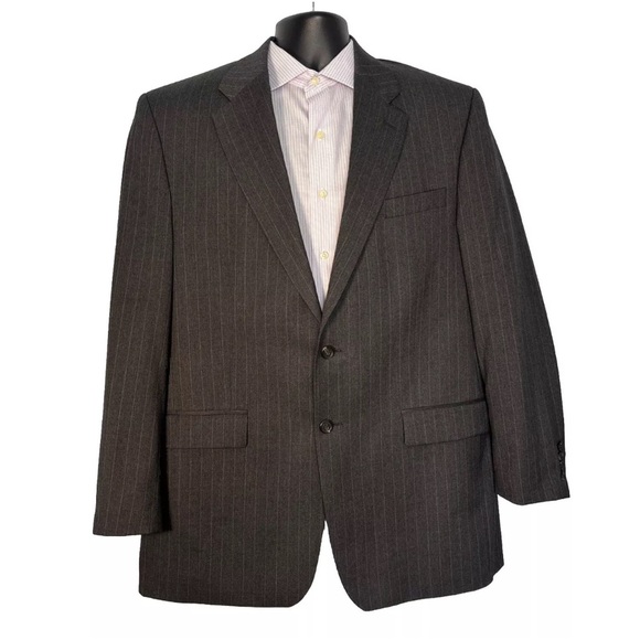 Lauren Ralph Lauren Men's 2 Button Wool Blazer Size 44L Gray Striped - Picture 1 of 12